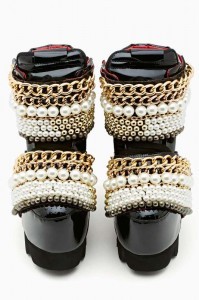 PEARL FASHION: Jeffrey Campbell “Hantana” Gold Chain & Pearl Wedge Sneakers