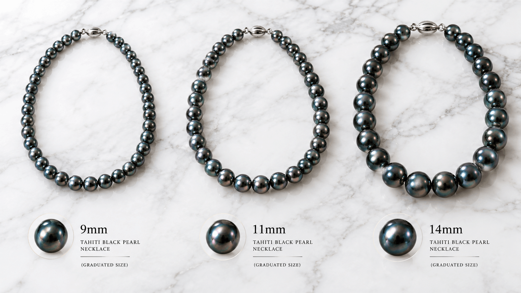 02. Guía de tallas para un collar de perlas negras de Tahití
