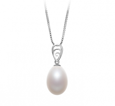 Colgante de perlas Perla de Agua Dulce de calidad AA - Gota de 10 a 11mm en color Blanco