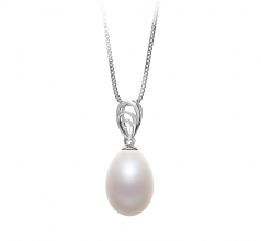 Colgante de perlas Perla de Agua Dulce de calidad AA - Gota de 10 a 11mm en color Blanco