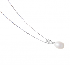 Colgante de perlas Perla de Agua Dulce de calidad AA - Gota de 10 a 11mm en color Blanco
