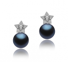 7-8mm AAAA Quality Perla de Agua Dulce Pendientes in Estrella Negro