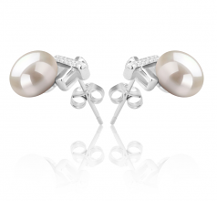 7-8mm AAA Quality Perla de Agua Dulce Pendientes in Klarita Blanco