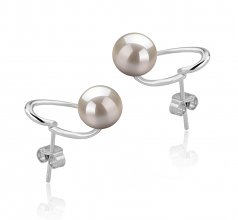 Par de pendientes de perlas Perla de Agua Dulce de calidad AAAA de 7 a 8mm en color Blanco