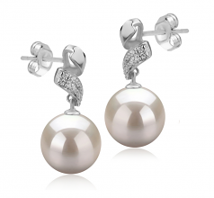 9-10mm AAAA Quality Perla de Agua Dulce Pendientes in Blair Blanco