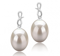 9-10mm AAA Quality Perla de Agua Dulce Pendientes in Lucille Blanco