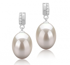 9-10mm AAA Quality Perla de Agua Dulce Pendientes in Karley Blanco