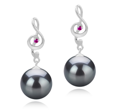 Par de pendientes de perlas Perla Tahití de calidad AAA de 9 a 10mm en color Negro