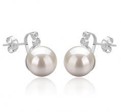 10-11mm AAAA Quality Perla de Agua Dulce Pendientes in Hailey Blanco