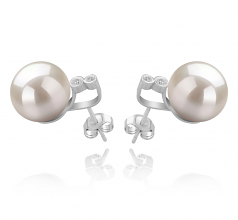 10-11mm AAAA Quality Perla de Agua Dulce Pendientes in Hailey Blanco