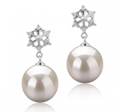 Par de pendientes de perlas Perla de Agua Dulce de calidad AAAA de 10 a 11mm en color Blanco