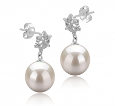 Par de pendientes de perlas Perla de Agua Dulce de calidad AAAA de 10 a 11mm en color Blanco