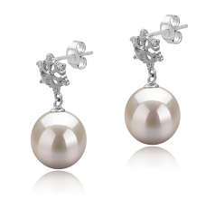 Par de pendientes de perlas Perla de Agua Dulce de calidad AAAA de 10 a 11mm en color Blanco