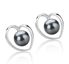 6-7mm AAAA Quality Perla de Agua Dulce Pendientes in Winna-corazón Negro