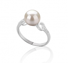 Anillo de perlas Perla de Agua Dulce de calidad AAAA de 8 a 9mm en color Blanco