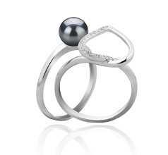 Anillo de perlas Perla de Agua Dulce de calidad AAAA de 6 a 7mm en color Negro