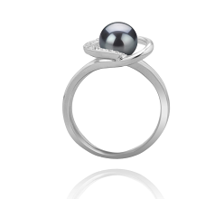 Anillo de perlas Perla de Agua Dulce de calidad AAAA de 6 a 7mm en color Negro