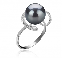 10-11mm AAA Quality Perla Tahití Anillo in Sheila Negro