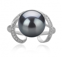 10-11mm AAA Quality Perla Tahití Anillo in Sheila Negro