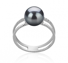 Anillo de perlas Perla Akoya Japonesa de calidad AAA de 8 a 9mm en color Negro