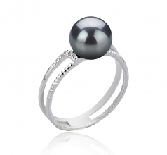 Anillo de perlas Perla Akoya Japonesa de calidad AAA de 8 a 9mm en color Negro