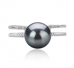 Anillo de perlas Perla Akoya Japonesa de calidad AAA de 8 a 9mm en color Negro
