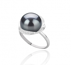 11-12mm AAA Quality Perla de Agua Dulce Anillo in Wendy Negro