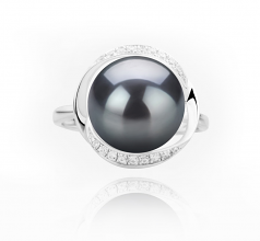 11-12mm AAA Quality Perla de Agua Dulce Anillo in Wendy Negro