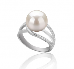 10-11mm AAAA Quality Perla de Agua Dulce Anillo in Layana Blanco