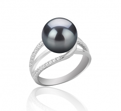 10-11mm AAA Quality Perla Tahití Anillo in Layana Negro