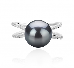 9-10mm AAA Quality Perla Tahití Anillo in Zana Negro