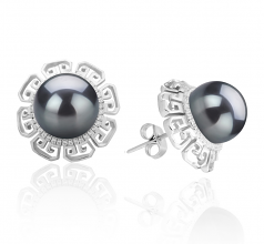 9-10mm AAA Quality Perla Tahití Pendientes in LEONIE Negro