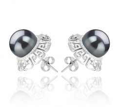 9-10mm AAA Quality Perla Tahití Pendientes in LEONIE Negro