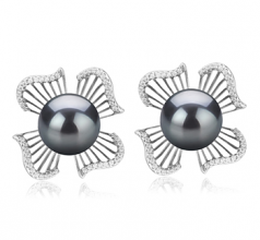 10-11mm AAA Quality Perla Tahití Pendientes in Abigail Negro