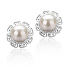 9-10mm AAAA Quality Perla de Agua Dulce Pendientes in LEONIE Blanco