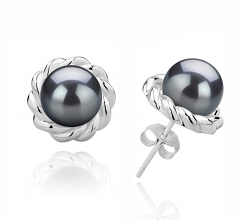 8-9mm AAAA Quality Perla de Agua Dulce Pendientes in Bessie Negro