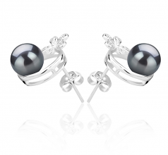 7-8mm AAAA Quality Perla de Agua Dulce Pendientes in Molly Negro