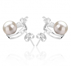 7-8mm AAAA Quality Perla de Agua Dulce Pendientes in Molly Blanco