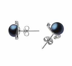 7-8mm AA Quality Perla de Agua Dulce Pendientes in Selene Negro