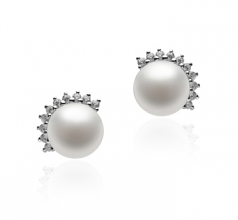 Par de pendientes de perlas Perla de Agua Dulce de calidad AA de 7 a 8mm en color Blanco