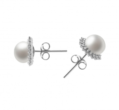 Par de pendientes de perlas Perla de Agua Dulce de calidad AA de 7 a 8mm en color Blanco