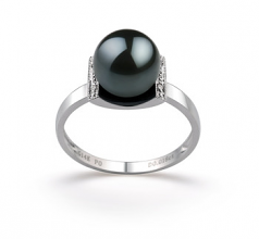 Anillo de perlas Perla Akoya Japonesa de calidad AA de 8 a 9mm en color Negro