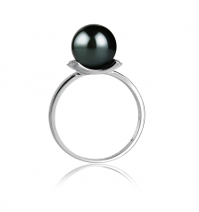 Anillo de perlas Perla Akoya Japonesa de calidad AA de 8 a 9mm en color Negro
