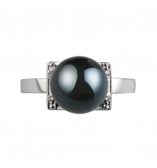 Anillo de perlas Perla Akoya Japonesa de calidad AA de 8 a 9mm en color Negro