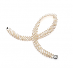 Collar de perlas Perla de Agua Dulce de calidad AA de 3 a 4mm en color Blanco