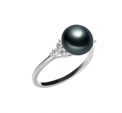 8-9mm AAA Quality Perla de Agua Dulce Anillo in Dacey Negro