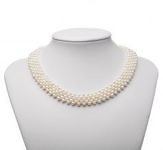 3-4mm AA Quality Perla de Agua Dulce Collar in Fila cinco Blanco