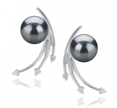 Par de pendientes de perlas Perla Akoya Japonesa de calidad AA de 6 a 7mm en color Negro
