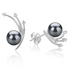 Par de pendientes de perlas Perla Akoya Japonesa de calidad AA de 6 a 7mm en color Negro