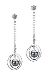 Par de pendientes de perlas Perla Akoya Japonesa de calidad AA de 6 a 7mm en color Negro